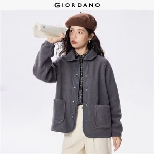 GIORDANO Women Jackets Berber Fleece Patchwork Placket Jackets Round Collar Fashion Casual Soft Warm Loose Jackets 13375780