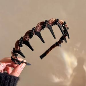 Winter Lazy Women Wave Hair High Cranial Top Hair Accessories With Teeth Flash Diamond Hair Bands
