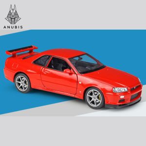 Mô Hình Xe Ôtô Kim Loại 1/24 Siêu Xe NISSAN SKYLINE GTR34 Welly Dùng Để Trưng Bày Bàn Làm Việc Làm Đồ Chơi Trẻ Em