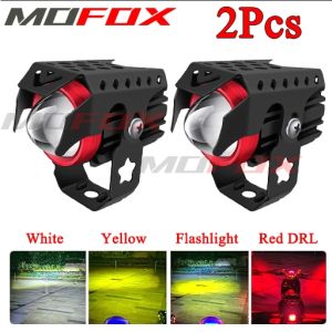 MOFOX K2 Laser Gun 4Modes Mini Driving Light Hi/Lo Beam Flashlight Red Fog Light 40W Motorcycle DRL Auxiliary Light