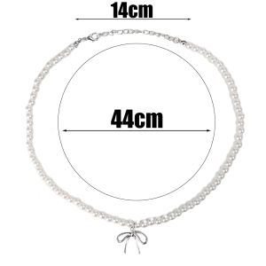 【♡Lovely girls house♡】Fashion Elegant Pearl Bow Pendant Necklace Ladies Beaded Chain Collar Jewelry