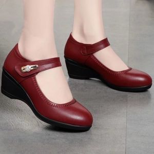 Free Shipping WomenS Round-Toe Non-Slip Low-Heeled Single Shoes 2026 Spring New Collection Soft Leather Soft Sole Single-Strap Design Suitable For Middle-Aged And Elderly Women Mid-Heel Leather Shoes