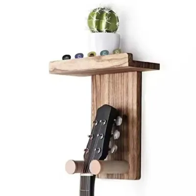 Wooden Wall Mount Guitar Racks with Shelf Scratch-Proof Guitar Hanger Practical Space Saving Guitar Display Stand Music Store
