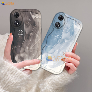 (Lokal Ready) Casesummer Casing hp OPPO A17 A17k A18 A38 A58 A78 A16 A16s A54s A16k A16e A12 A5s A7 A11K A1K A57 A77S A53 2020 A3s A12e A33 A31 A52 A92 A54 Reno 8T 4G Reno 5F 3D Black and Blue Oil Painting 3D Soft Wave Edge TPU Phone Case Cover