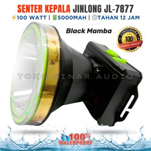 SENTER KEPALA 100 WATT JINLONG JL-7877 TAHAN 12 JAM (5000mAh) Jinlong JL-7877 Black Mamba Senter Kepala Led Super Terang Jangakauan Sangat Jauh 2000 Meter / Senter Kepala Selam / Senter Selam / Senter Diving / Senter Kepala Diving / Senter Cari Ikan