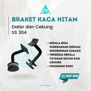 Braket Kaca Hitam Doff Fleksibel handrail Kotak SS 304 Railing Tangga