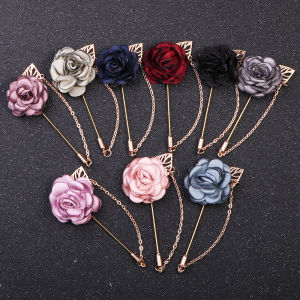 1Pc Versatile Camellia Fabric Brooch Tassel Chain Design Temperament Wedding Groom Bride Suit Dress Brooches Accessories
