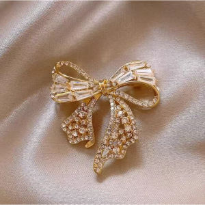 Crystal Bow Brooch Pin Ribbon Rhinestone Statement Fashion Jewelry