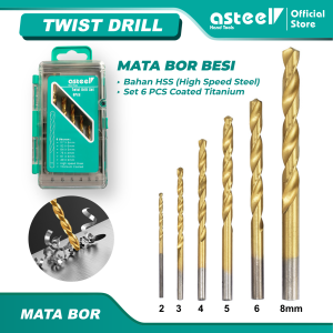 ASTEEL Mata Bor Besi Hss Cobalt Original 1 Set Lengkap 6pcs Baja Berkecepatan Tinggi Stainless Stell