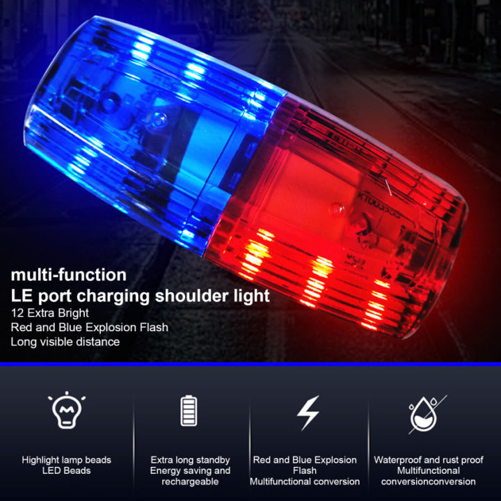 LED Red Blue Multifunction Clip Flashing Warning Safety Shoulder Police  Lights USB Charging Emergency Lamp Bicycle Accessories Lazada PH