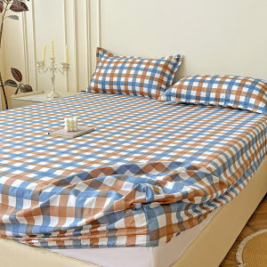 Dansunreve Plaid Fitted Sheet Small Grid Bedsheet Mattress Cover Bed Sheet Washed Cotton 床单 Soft Single Queen King Super King