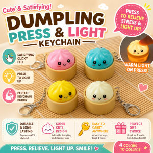 Keychain Cute Glow Dim Sum Clicky Squeeze Stress Relief Toy with Warm Light Bag Charm Gift for Kids