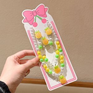 Hốc hồng đáng yêu cho trẻ em Bộ Vòng Cổ trái cây với hạt ngọc trai và mặt dây chuyền dâu tây hoàn hảo cho Đầm Công Chúa-up và phụ kiện tiệc