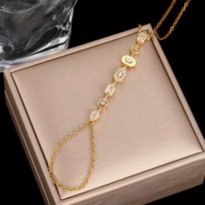 DIVATEN Vintage Hand Chain Bracelet Water Drop Shape Stainless Steel Finger Connect Bracelet Sparkly Adjustable Link Body Jewelry Bracelet for Women