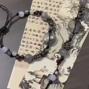 松烟入墨新中式平安扣手工编织手串串珠女小众高级感古风情侣手链Songyan ke dalam dakwat gaya Cina baru Ping An buckle gelang tenunan tangan ceruk wanita manik rasa mewah gelang pasangan gaya purba