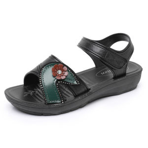 [Free Shipping] WomenS Summer Casual Fashion Shoes For Outdoor Wear Hollowed-Out Breathable With Velcro Fastening Flat Heel Soft Sole Suitable For Middle-Aged And Elderly Mothers