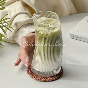 Ly Thủy Tinh Họa Tiết Sọc Dáng Cong 350ml/550mlCốc Uống MatchaCà PhêLy Trang Trí Đồ Uống Quán Nước Chihirostore.decor