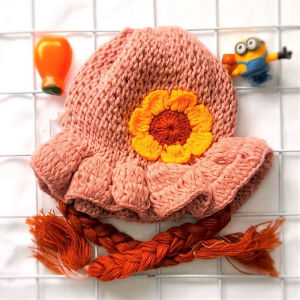 Topi anak rajut / kupluk anak rajut bunga/ Kupluk anak kepang bunga