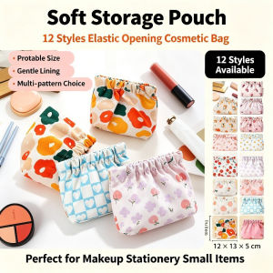 Cute Floral Elastic Drawstring Makeup Bag Portable Soft‑lined Cosmetic Pouch Mini Storage Pouch