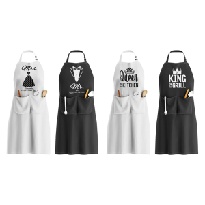 Polyester Apron Adjustable Neck Strap For Kitchen Cooking King Queen Mr Mrs Letter Print Couple Apron Valentines Gift