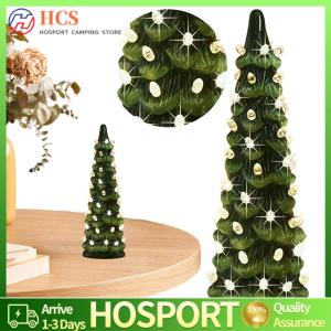 【HCS】Colorful LED Mini Christmas Tree with LED Lights Hand-Painted Resin Christmas Tree for Tabletop Home Festive Decor
