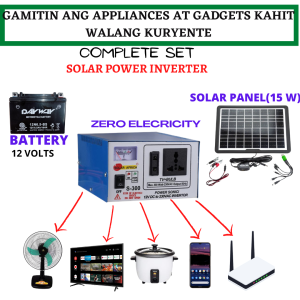 Best Quality Complete Set Solar Power Inverter Includes 12 volts Battery & 15 Watts Solar Panel Zero Electricity Best for All Kinds of Appliances For Brown out Charging Electricity Saving Emergency Camping & Hiking