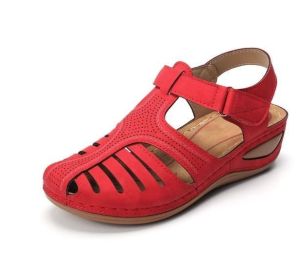 [Free Shipping] Plus-Size Vintage Closed-Toe Sandals For Women New Summer Style Perforated Shoes With Thick Soles Round Toe Wedge Heel Octopus Sandals