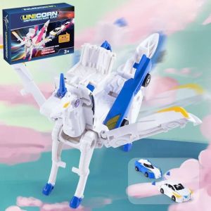 NOBLELYN Plastic Car Transforms Into Unicorn Toy Childrens Toy Winged Pegasus Impact Deformed Creative Inertial Sliding Racing Car