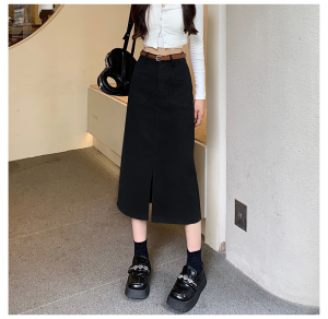 Rok panjang cowgirl ala korea rok denim pinggang tinggi