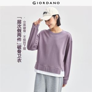 Giordano Beau Monde Women Fake two-piece asymmetric hem sweatshirt Free Shipping 13326734