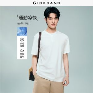 Giordano Beau Monde Men T-Shirt Cool-Tech Henley Knit Short-Sleeve Slim-Fit Slight Stretch Free Shipping 13026202