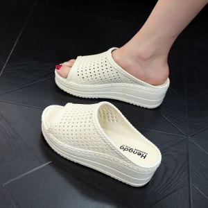Free Shipping High-Heeled Slippers With Thick Soles For Petite Women Summer Non-Slip Home Use Platform High-Heeled Wedge Slippers For Women Trendy For Going Out