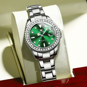 OLEVS 9945 Women Quartz Fashion Watch Gift Stainless Steel Watchband Round-dial Wristwatch Calendar Luminous