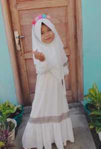 Hanakids Gamis Muslim Anak Perempuan Renda Viral Bahan Ceruty Babydoll Set Khimar Usia 3-11 Tahun