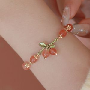HOMEYOU Cherry Pendant Orchid Bracelet Exquisite Charm Flower Beaded Hand Ring Cute Hand Rope New Chinese Style Bracelet Women