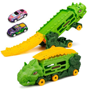 SKISOPGO Dinosaur Transformation Truck Transport Deformation Vehicle with Free 6Pcs Alloy DieCast Car Kids Toys Gifts 恐龙变形车