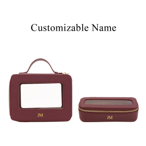 Custom Genuine Leather Travel Cosmetic Bag Set Colorful Classic Saffiano Portable Travel Clear PVC Cosmetic Bag TPU Wash Bag2026