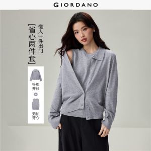 Giordano Beau Monde Women 2-piece set tank layering cardigan Free Shipping 13356606