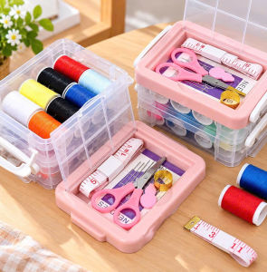 Hộp Kim Chỉ 2 Tầng 16 Màu Chỉ 10 Kim May Kéo Thước Đo – Bộ Khâu Vá Trong Nhà Có Que Xỏ Chỉ Gọn