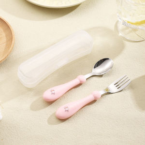 Toddler Spoon Fork Set 304 Stainless Steel Self Feeding Training Utensils Travel Case Easy Grip BPA Free