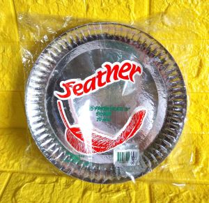 20 pieces - Feather disposable silver round paper plate 9 inches diameter silver (1 Pack)