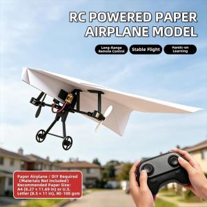 BHYJGD DIY Assembly Paper Airplane Kit Lightweight Foldable Remote Control Plane Funny Electric Powered Electric Aircraft Model Children
