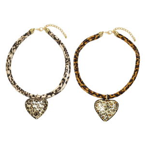 Phóng đại mặt dây chuyền trái tim Vòng cổ cho phụ nữ hai lớp neckchain với dây in da báo cổ điển phụ kiện thời trang