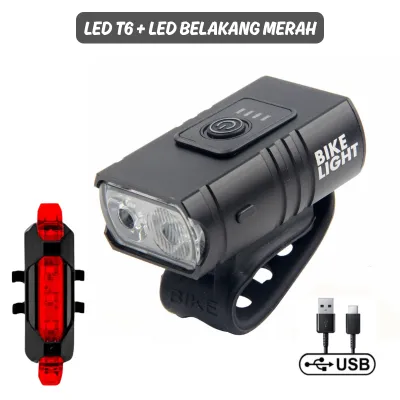 Lampu Depan Sepeda 2 LED T6 1000LM Senter Super Terang Aluminium Waterproof Biking USB Rechargeable