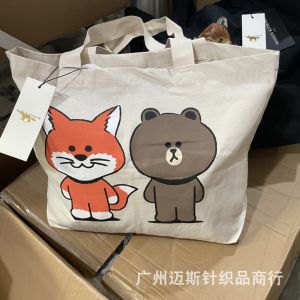 Original trendy luxury Maison Kitsune Ladies Fox Head Tote Bag Little Fox Casual Canvas Shopping Bag