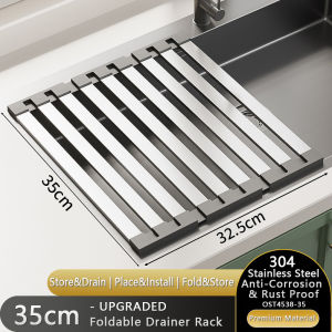 【SG Seller] 3-in-1 Sink Drain Rack Heat-Resistant Mat Foldable 304 Stainless Steel Multipurpose & Space-Saving