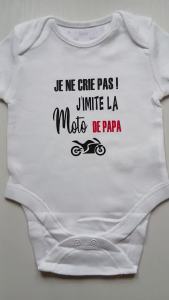 Customized baby bodysuit with the phrase "I dont scream I imitate DADs motorcycle" or (with the word you prefer: Godfather Godmother etc.). Variety of colors.