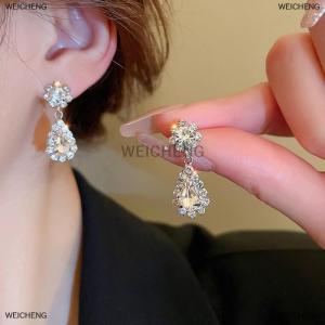 [COD] WEICHENG Fashion Simple Water Drop Rhinestone Necklace Earrings For Women Wedding Bride Light Luxury Jewelry Sets Accessories