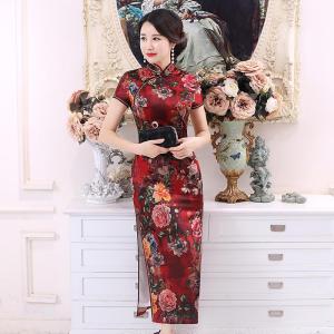 Elegant Silk Maroon Maxi Cheongsam 1019-29 高雅綢緞酒紅長旗袍