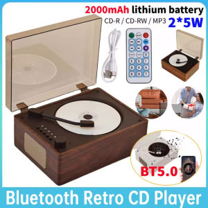 Retro CD Player Rechargeable Bluetooth 5.0 Speaker Portable Home Music Player USB 3.5mm AUX Desktop CD Player for Phone
